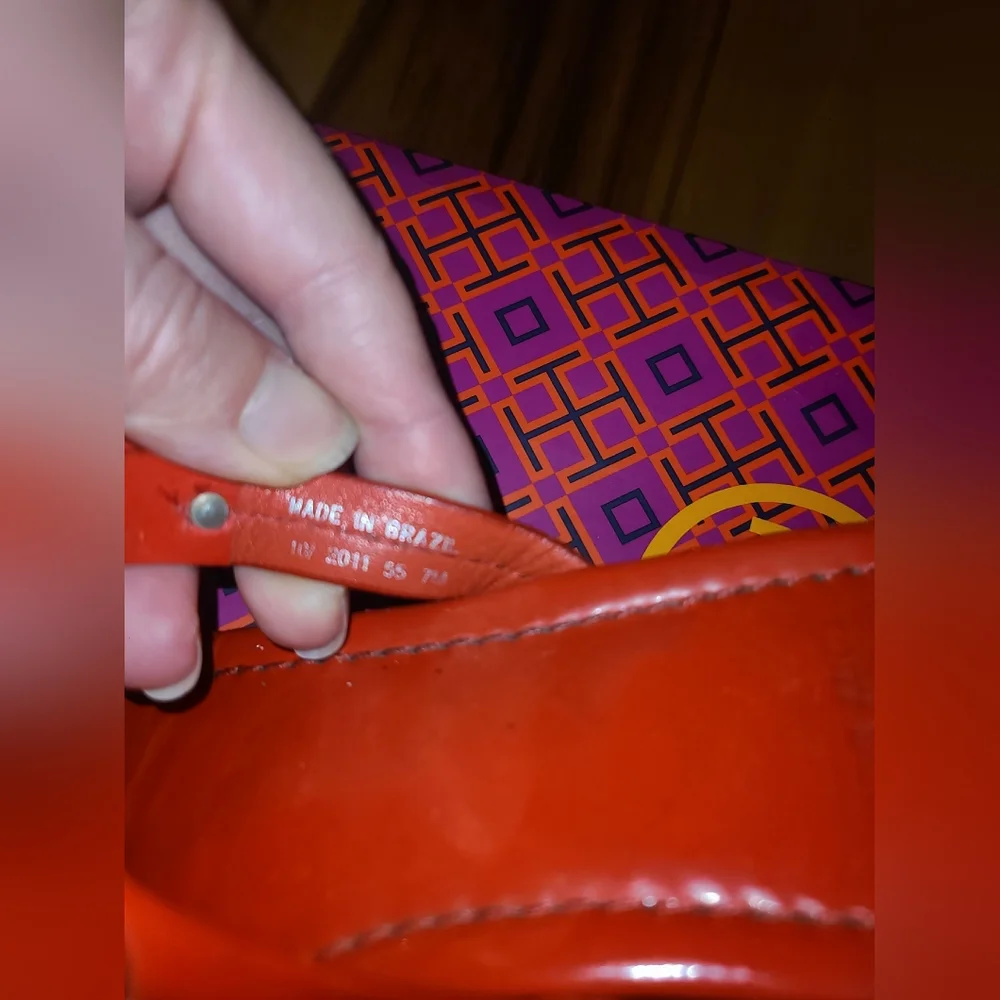 Tory Burch Designer Red Orange Miller Leather Sandals 7 - Picture 7 of 7